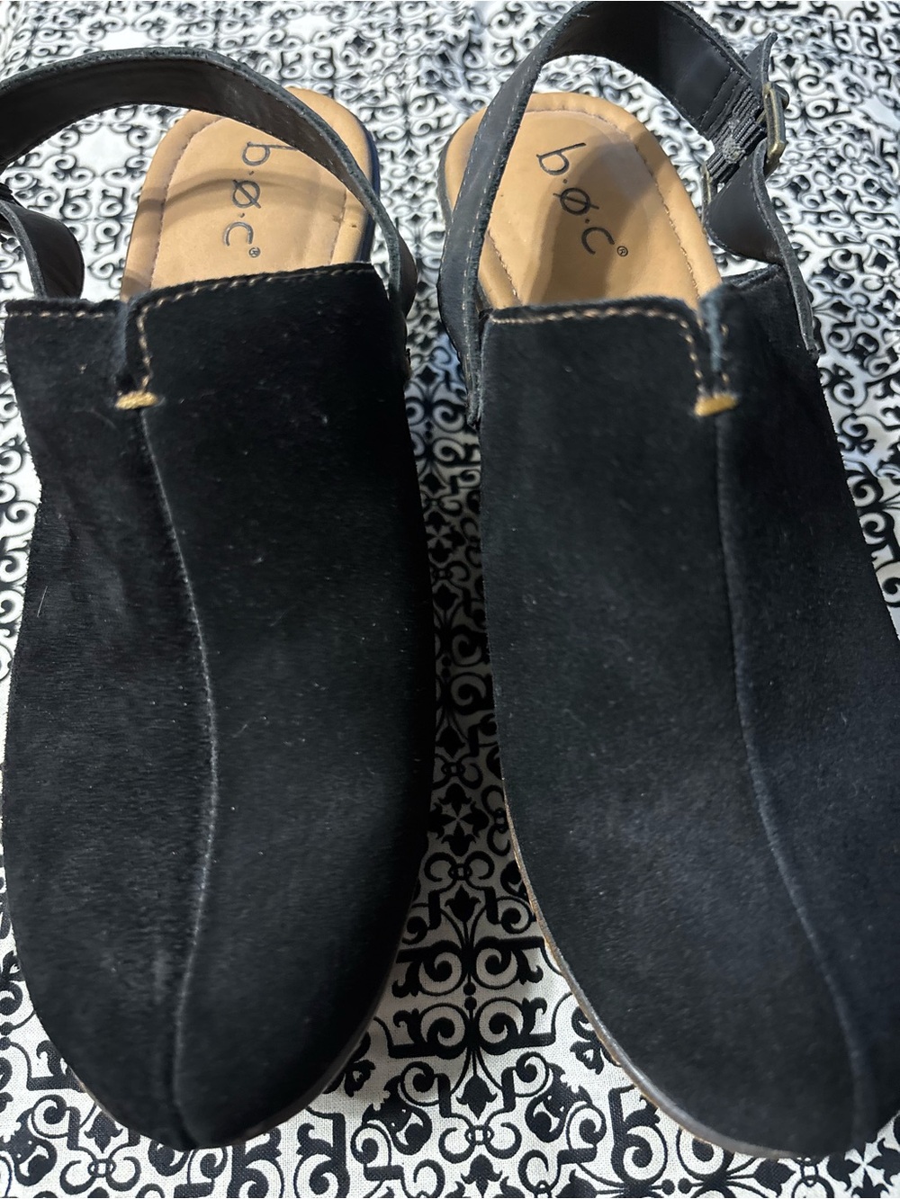 b.o.c. Black Suede Slingback Wedge Clogs